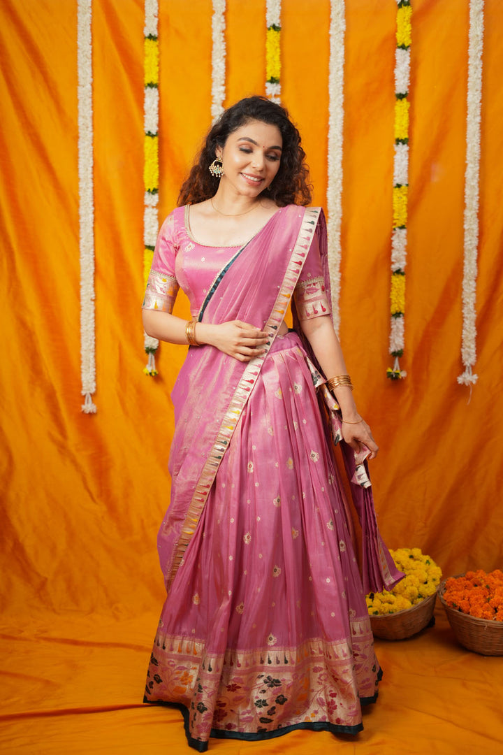 Maithiri Pink Silk Half Saree | SHOBITAM