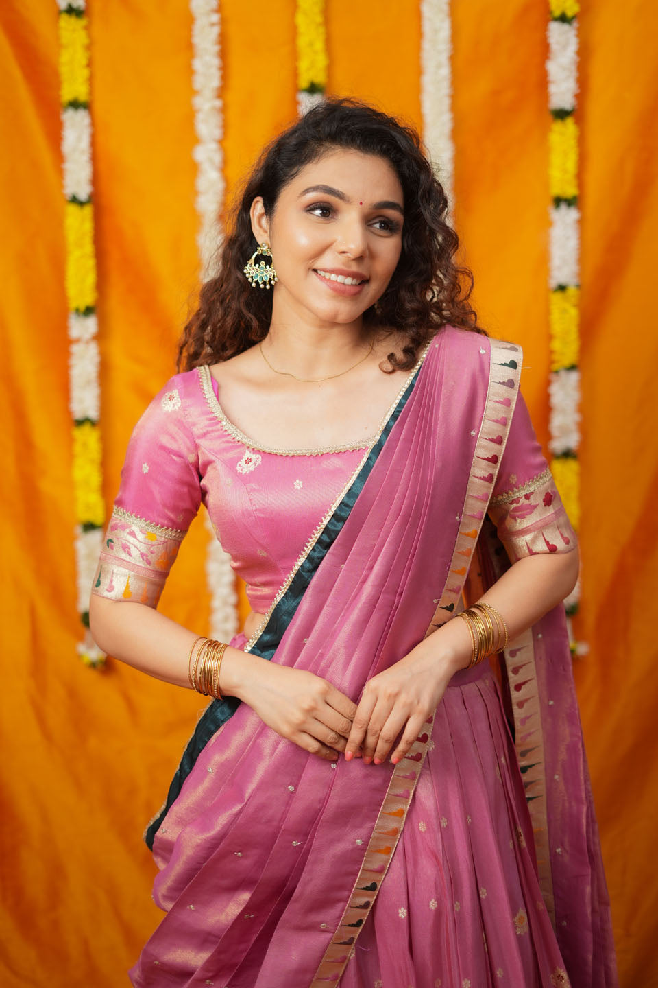 Maithiri Pink Silk Half Saree | SHOBITAM