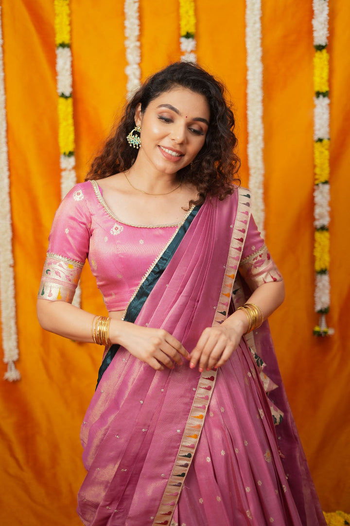 Maithiri Pink Silk Half Saree | SHOBITAM