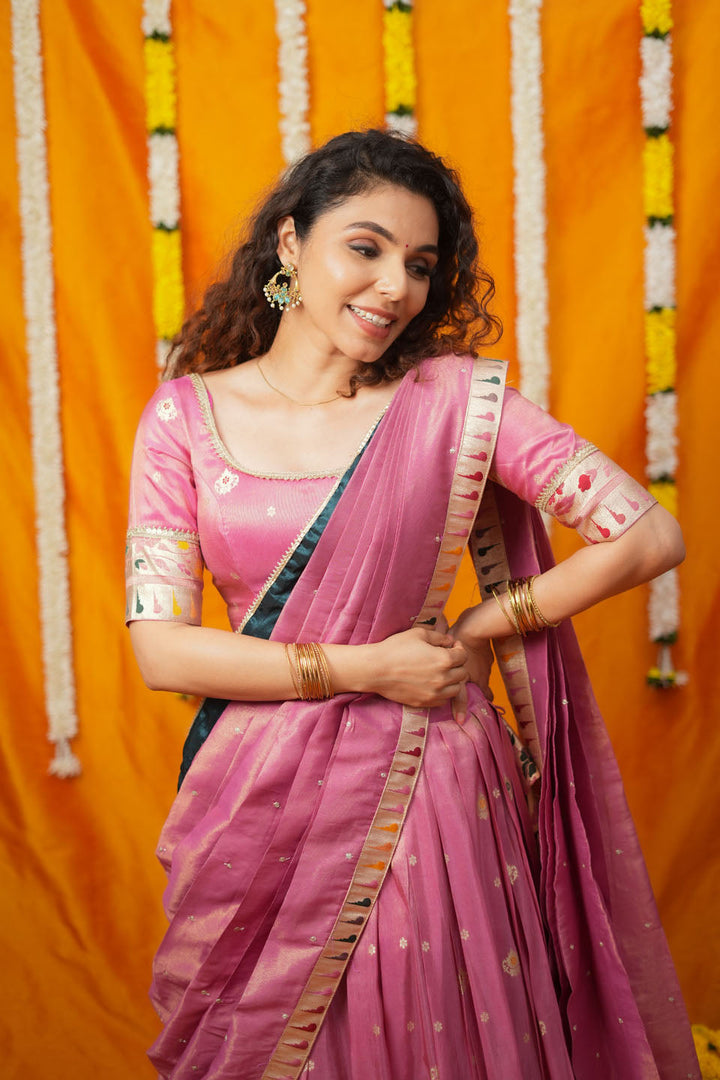 Maithiri Pink Silk Half Saree | SHOBITAM