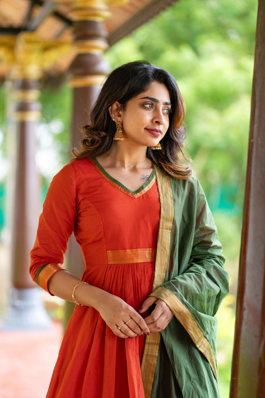Shanmathi Orange & Green With Dupatta 2 Peice Set | Made To Order