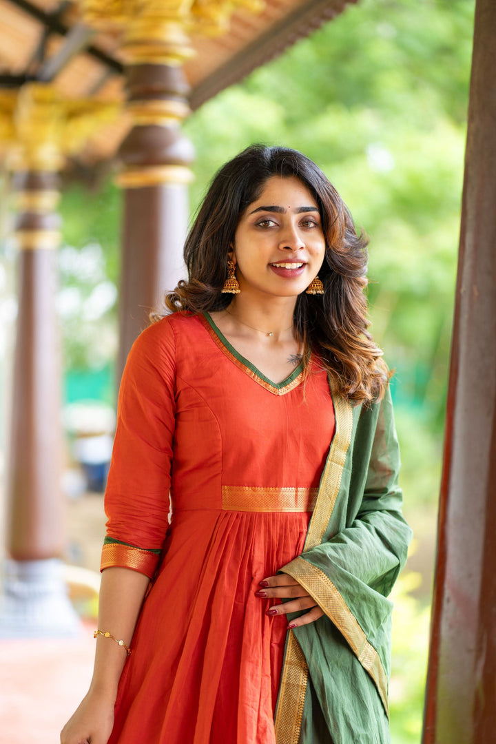 Shanmathi Orange & Green With Dupatta 2 Peice Set | Made To Order