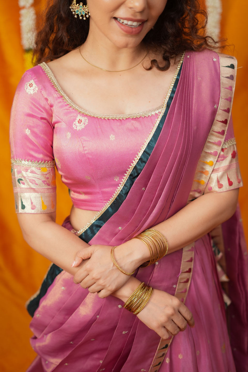 Maithiri Pink Silk Half Saree | SHOBITAM