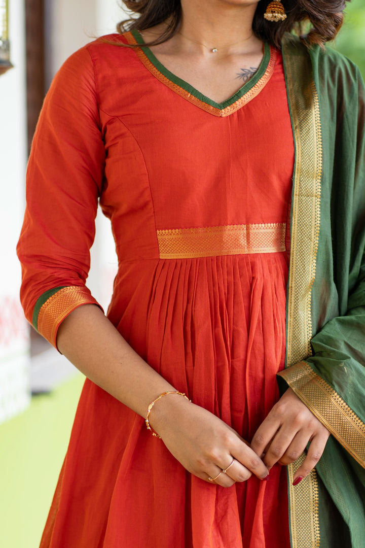 Shanmathi Orange & Green With Dupatta 2 Peice Set | Made To Order
