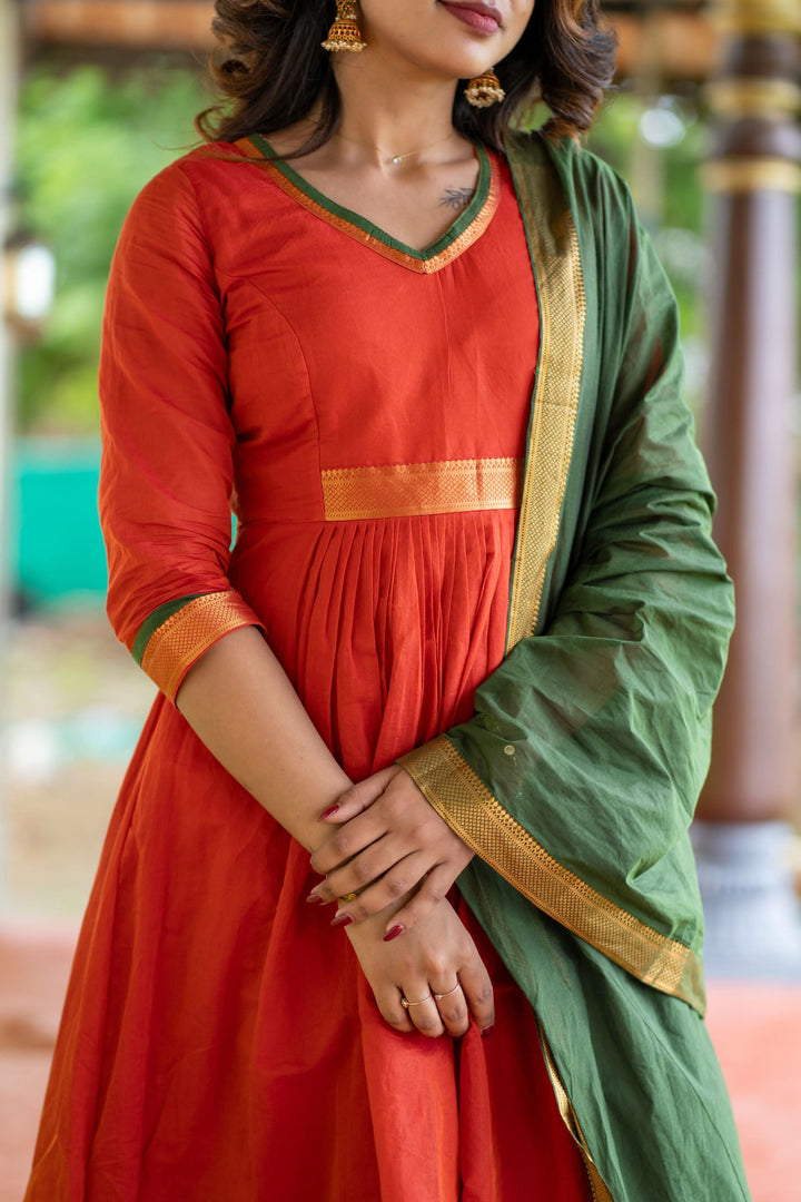 Shanmathi Orange & Green With Dupatta 2 Peice Set | Made To Order