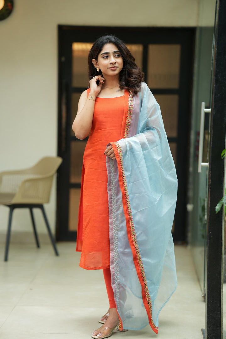 Kamala orange Kurti 2 oiece Set | Made To Order