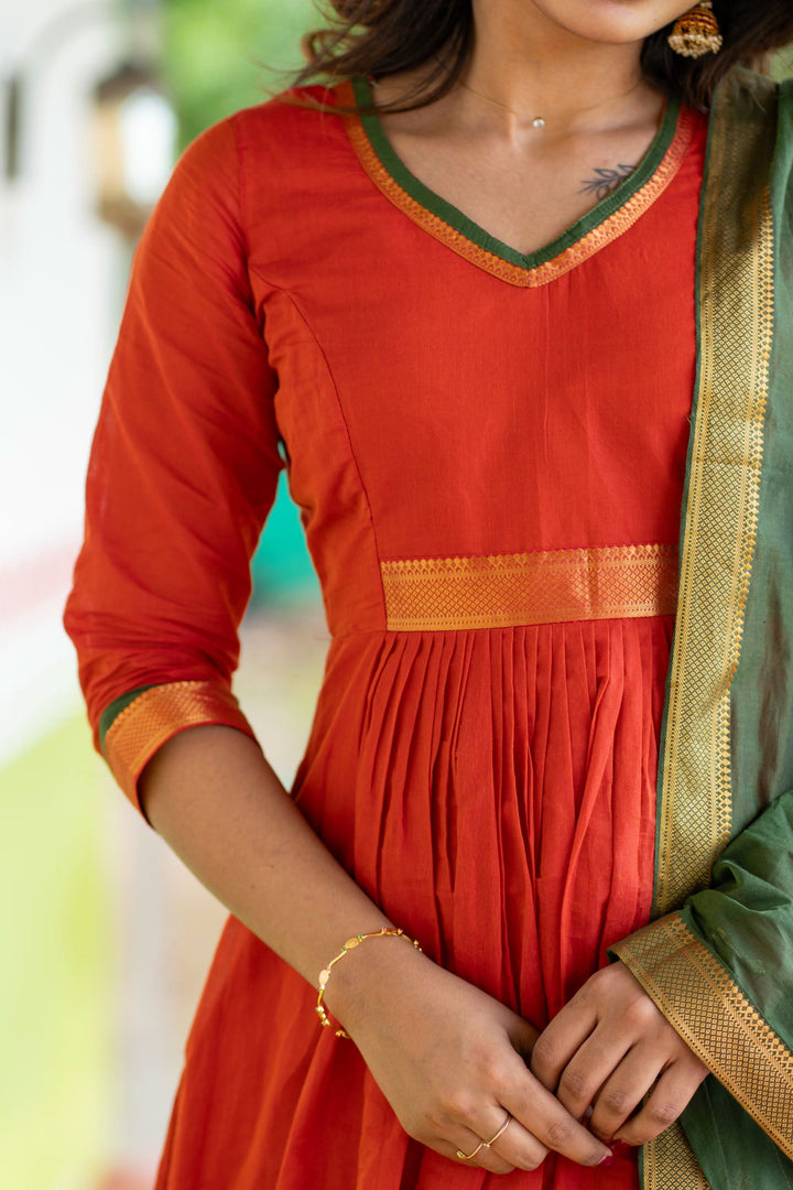 Shanmathi Orange & Green With Dupatta 2 Peice Set | Made To Order