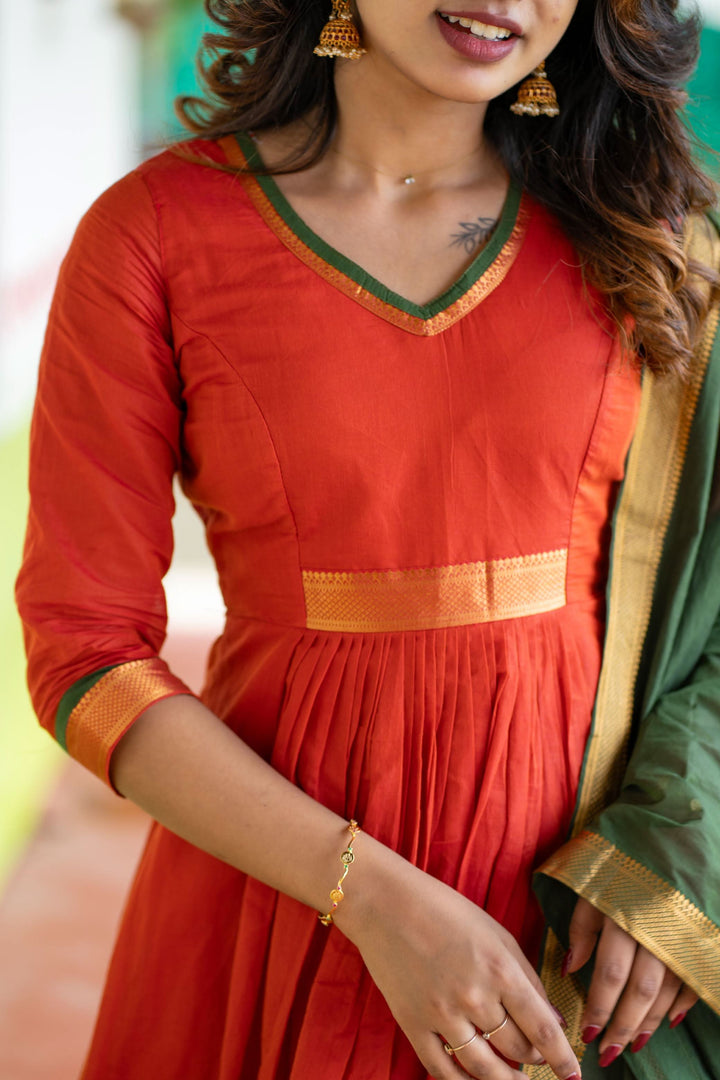 Shanmathi Orange & Green With Dupatta 2 Peice Set | Made To Order