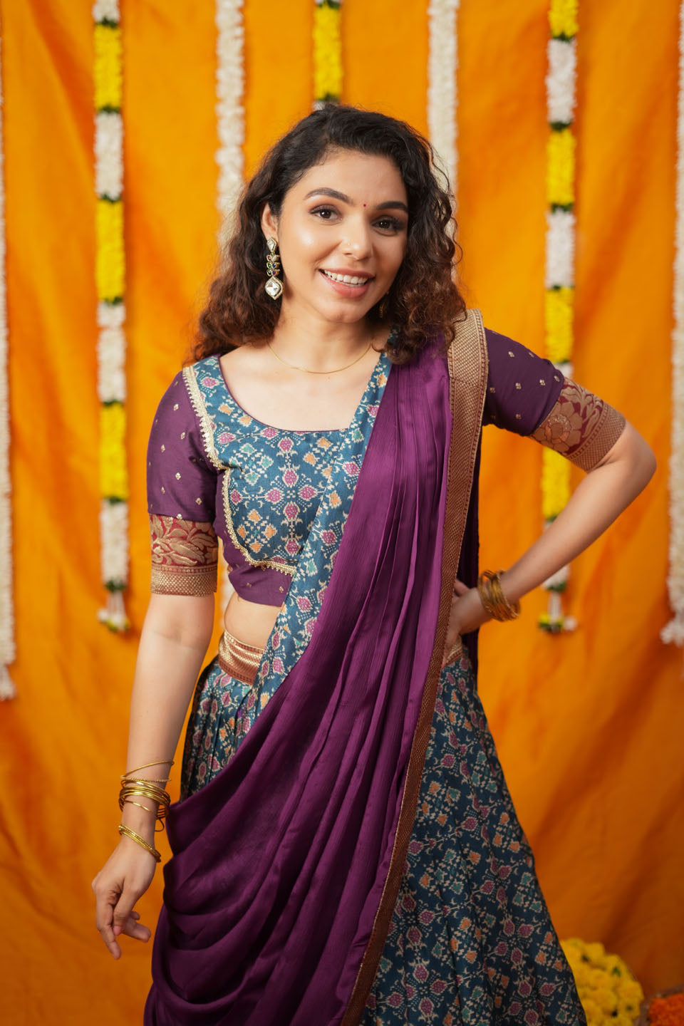 Agalvili Wine & Blue Dola Silk Printed Lehenga Set | SHOBITAM