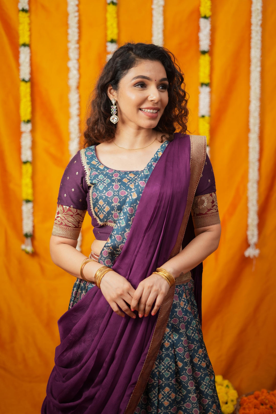 Agalvili Wine & Blue Printed Lehenga Set | Made To Order