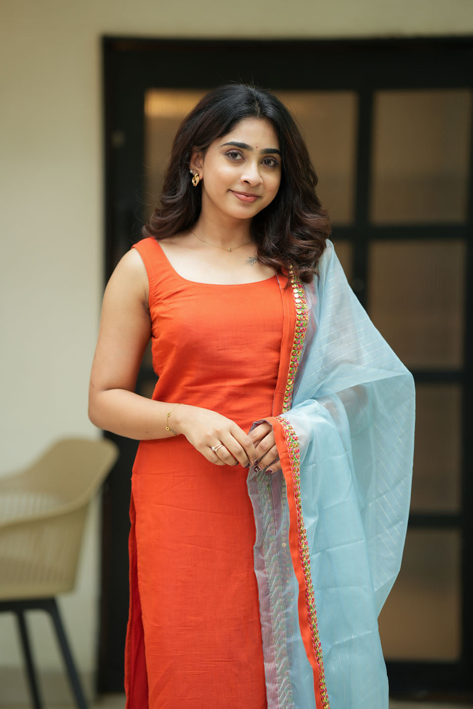 Kamala orange Kurti Set (Set of Top & Dupatta) | Made to Order | SHOBITAM