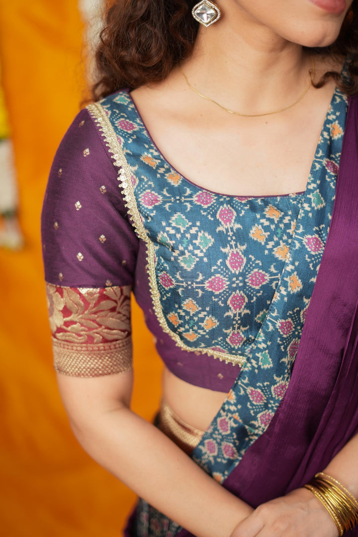 Agalvili Wine & Blue Printed Lehenga Set | Made To Order