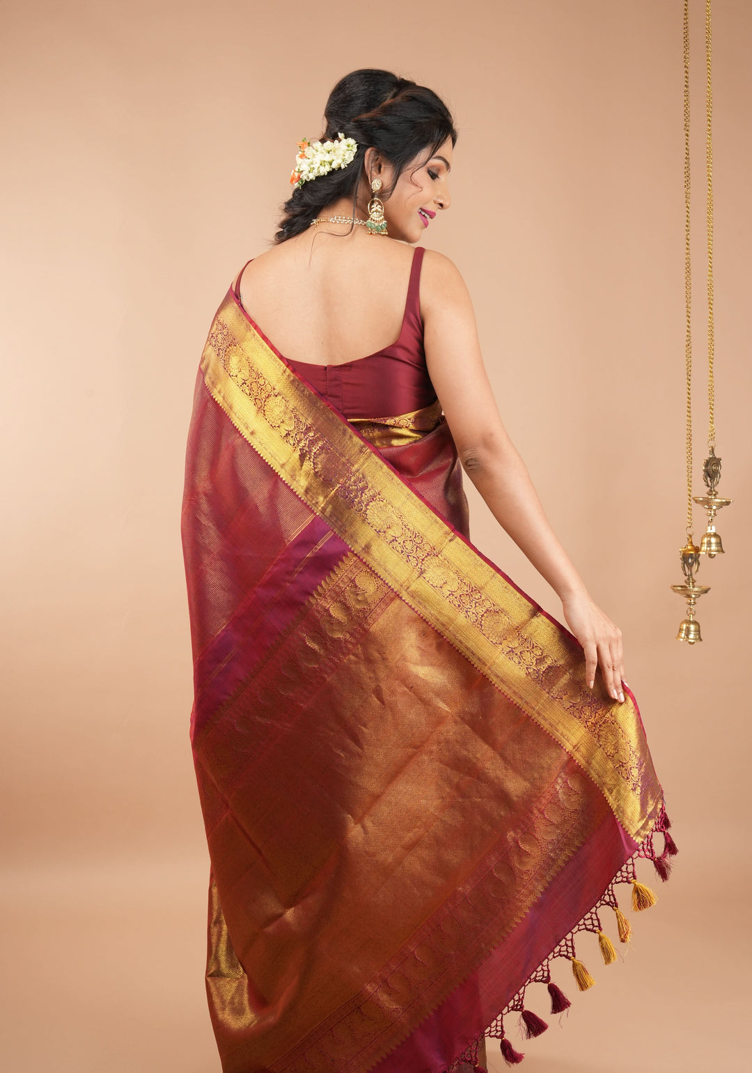 Maroon Thin Strap Sleeveless Silk Blouse with Scoop Neck Front, Colors Customizable