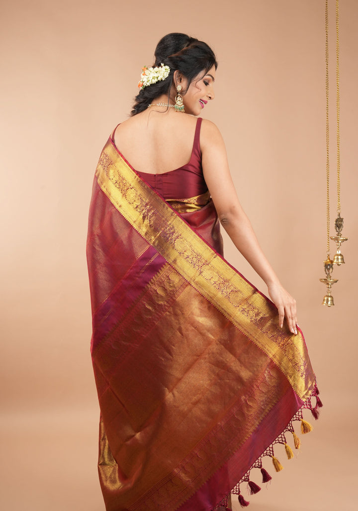 Maroon Thin Strap Sleeveless Silk Blouse with Scoop Neck Front, Colors Customizable