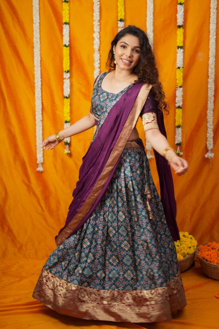 Agalvili Wine & Blue Printed Lehenga Set | Made To Order