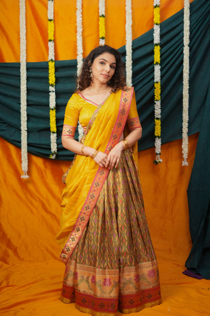 Cynthia Mustard Yellow & green Printed Lehenga Set | SHOBITAM