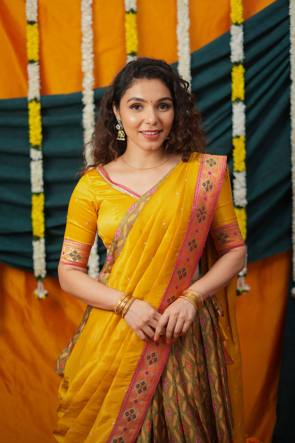 Cynthia Mustard Yellow & green Printed Lehenga Set | SHOBITAM