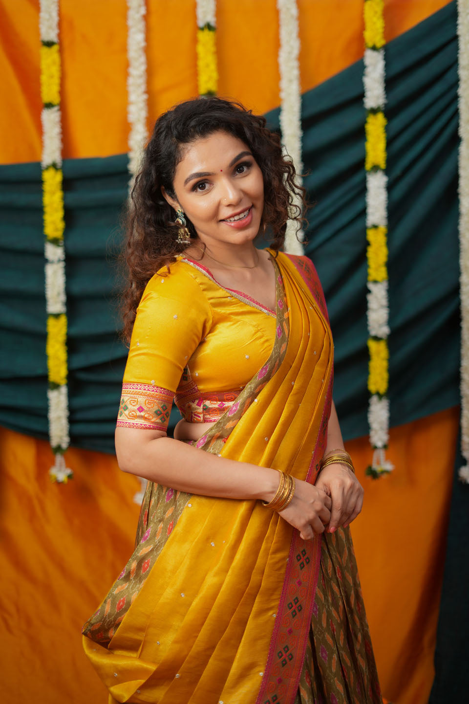 Cynthia Mustard Yellow & green Printed Lehenga Set | SHOBITAM