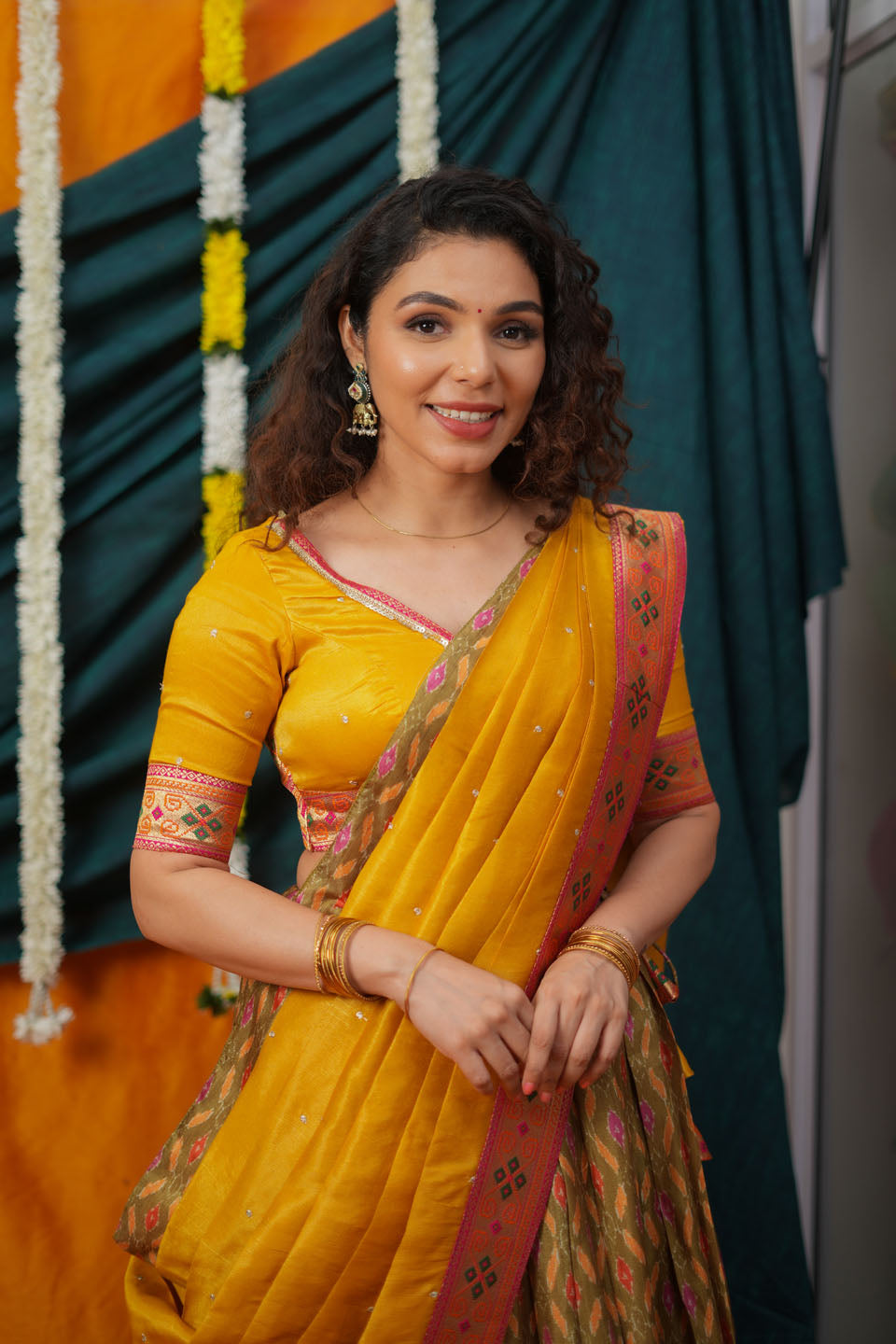 Cynthia Mustard Yellow & green Printed Lehenga Set | SHOBITAM