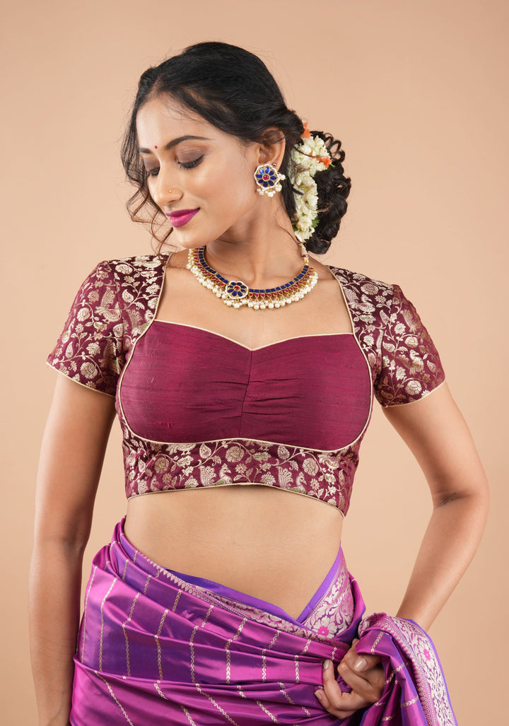 Exquisite Maroon Peacock Brocade Bustier Blouse