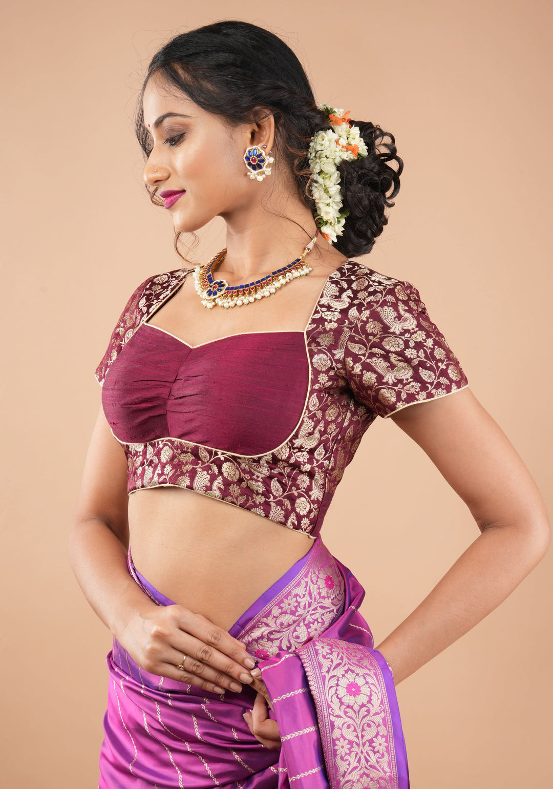 Exquisite Maroon Peacock Brocade Bustier Blouse