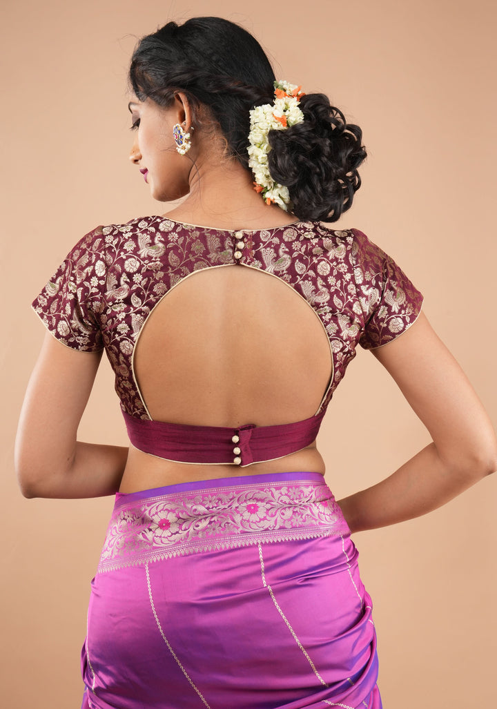 Exquisite Maroon Peacock Brocade Bustier Blouse