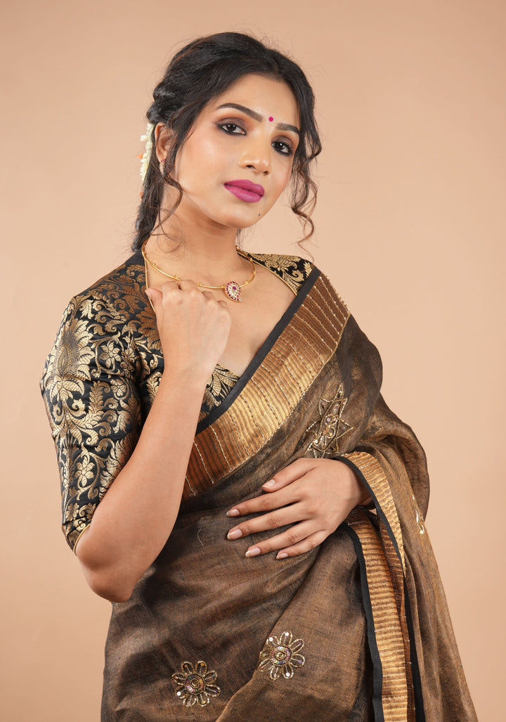 Paan Neck Black Banarasi Brocade Blouse