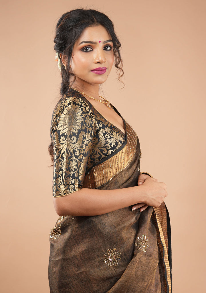 Paan Neck Black Banarasi Brocade Blouse