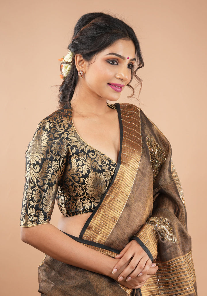 Paan Neck Black Banarasi Brocade Blouse