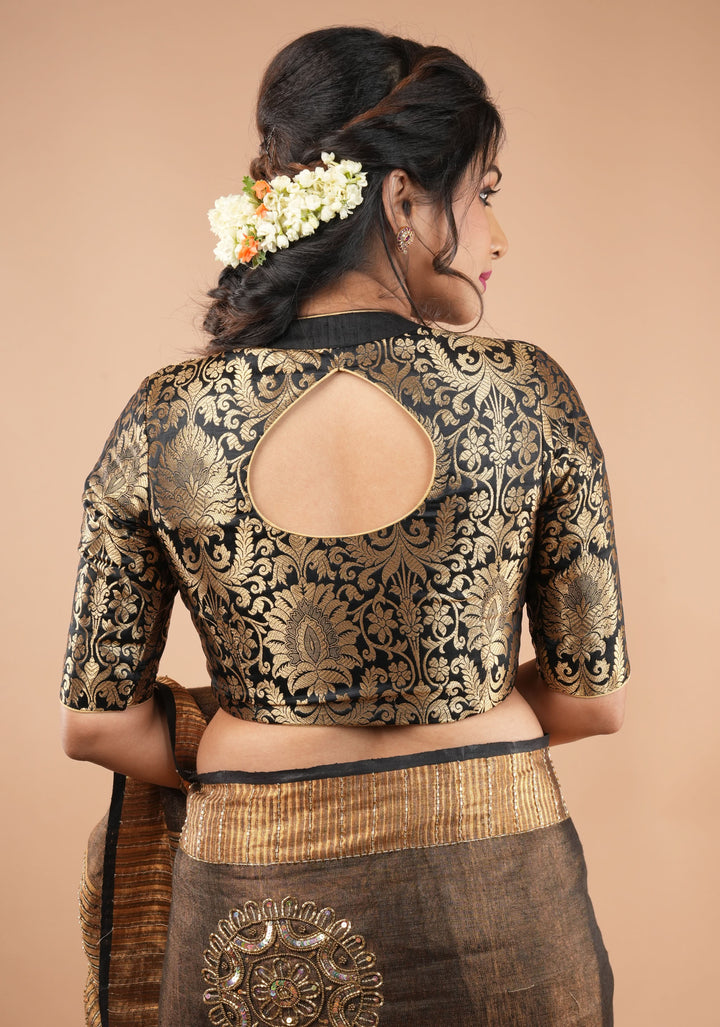 Paan Neck Black Banarasi Brocade Blouse