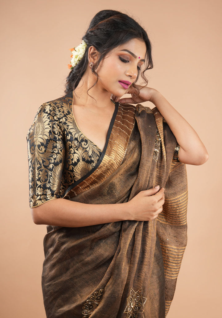 Paan Neck Black Banarasi Brocade Blouse