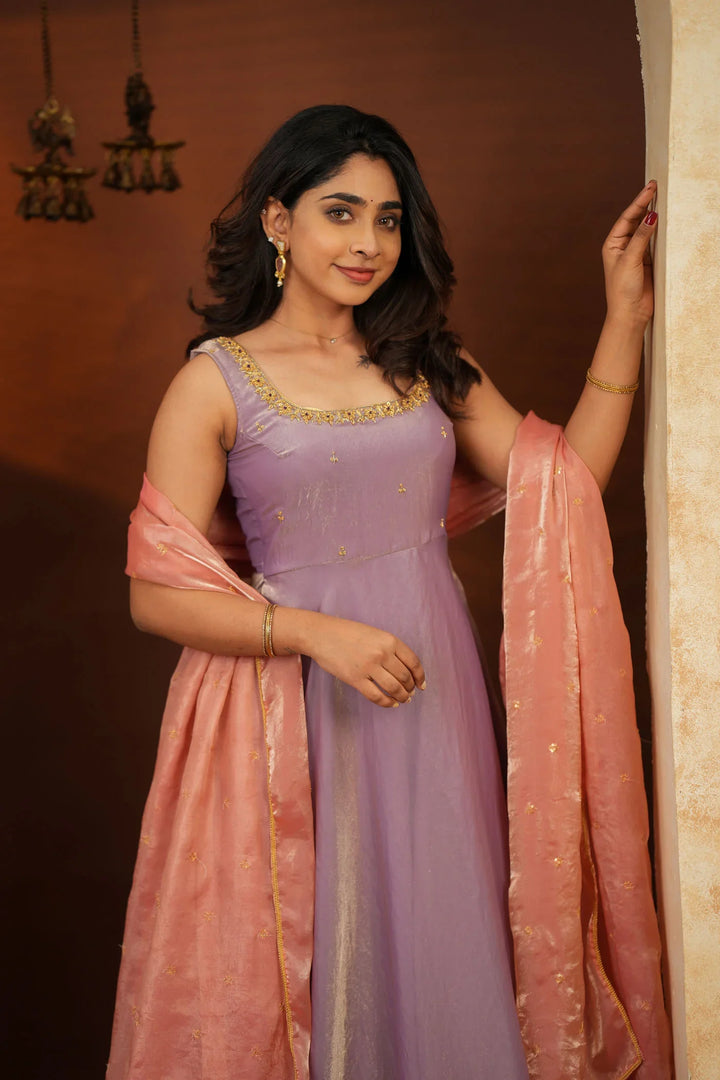 Shrishti Lilac Sleeveless Maxi Dress (Set of 2) | Made To Order