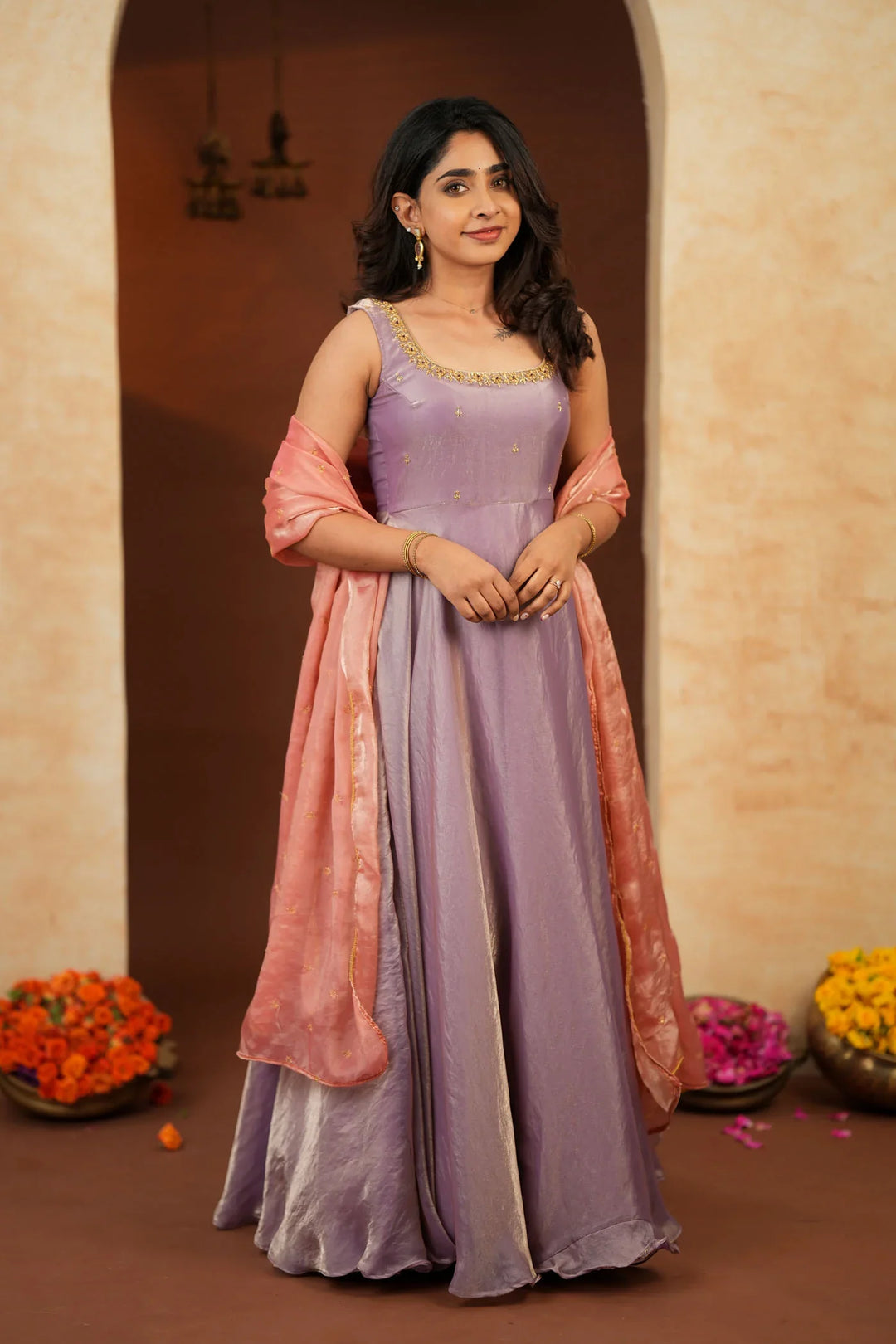 Shrishti Lilac Sleeveless Maxi Dress (Set of 2) | Made To Order