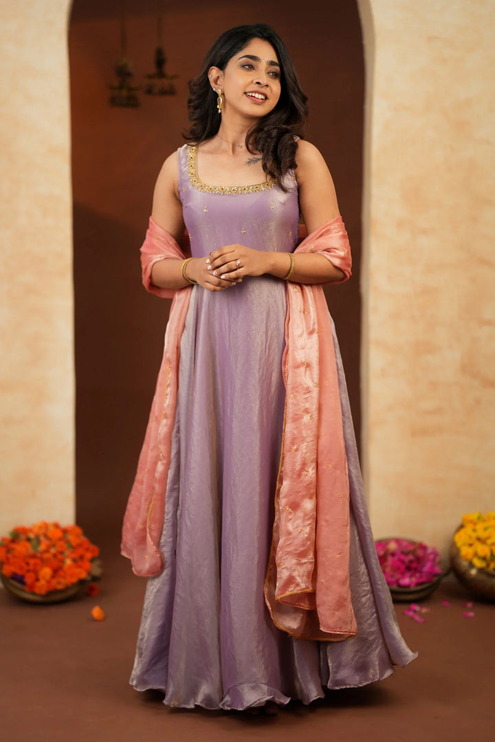 Shrishti Lilac Sleeveless Maxi Dress (Set of 2) | Made To Order