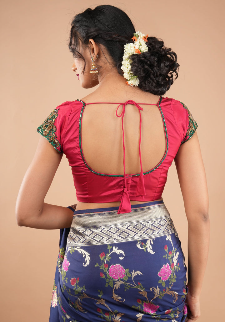 Silk Blouse with hand cutwork on cap sleeves and cutdana detailing, colors customizable