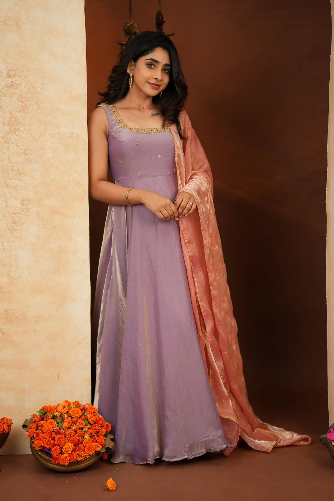 Shrishti Lilac Sleeveless Maxi Dress (Set of 2) | Made To Order