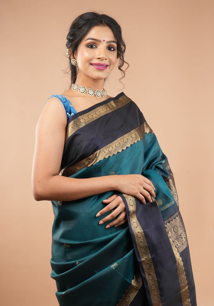 Cobalt Blue Velvet floral embroidery and  sequins sleeveless blouse with blue dangling beads at the back
