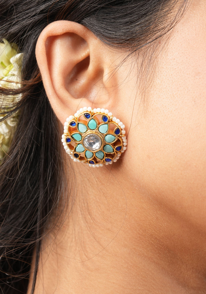Exquisite Ahmedabadi kundan Floral Units Choker and Earrings Set | Shobitam Jewelry