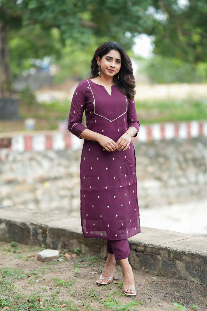 Meera Wine Kurti Set (Set of 2) | Made to Order | SHOBITAM
