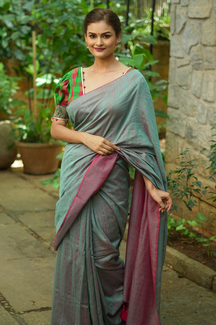 Reversible  Maheshwari Mercerised Cotton Saree with extralong tassels, no blouse piece