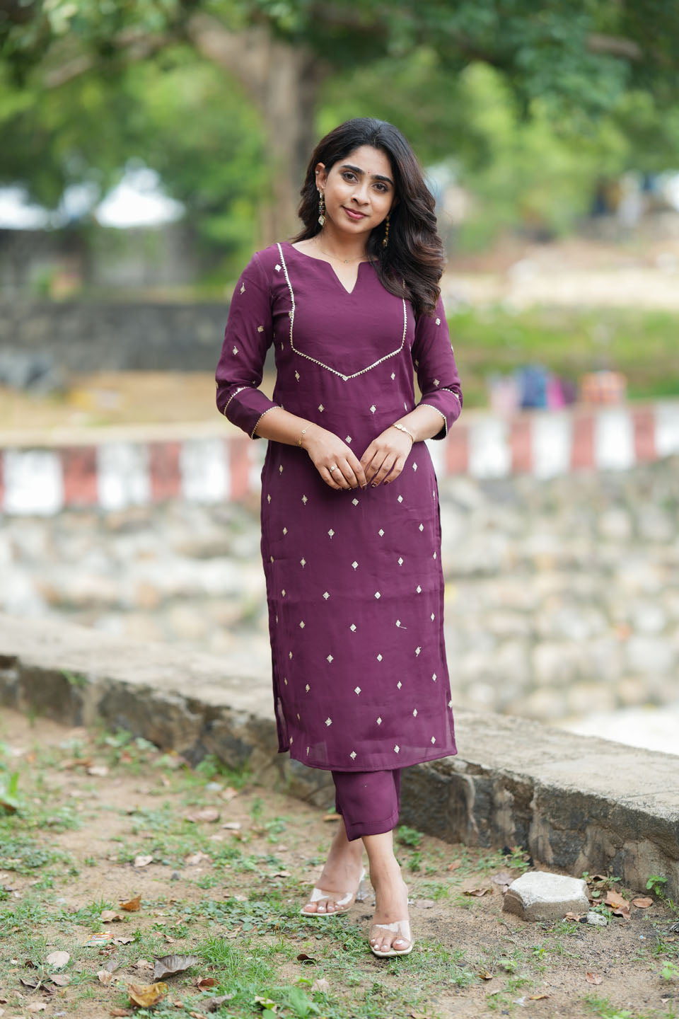 Meera Wine Kurti Set (Set of 2) | Made to Order | SHOBITAM