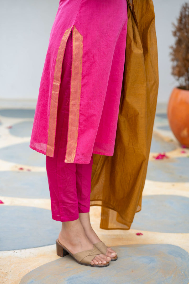 Pramojitha Pink & Mustard Kurti and Dupatta 2 piece Set | Made To Order