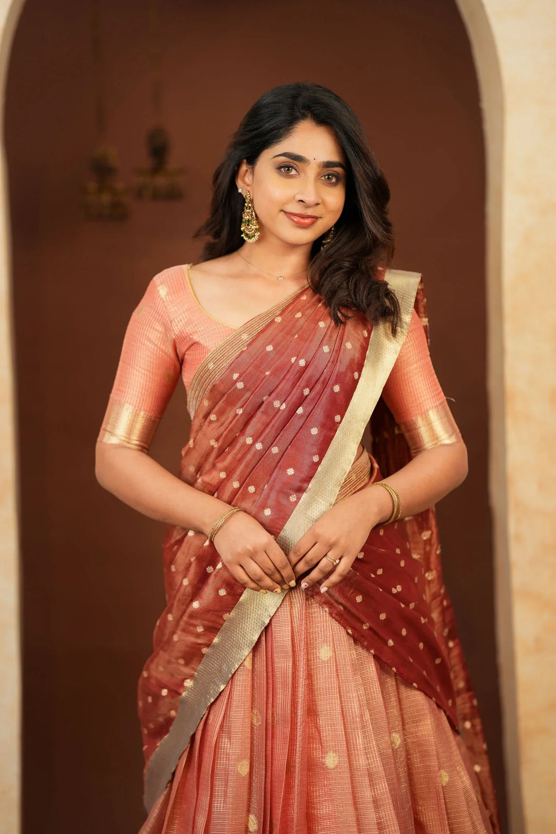 Gargi Peach Half Saree (Set of 3) | Made To Order