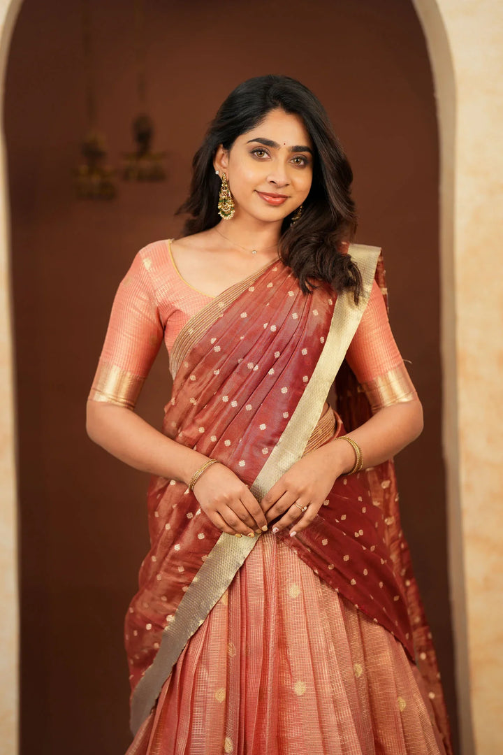 Gargi Peach Half Saree (Set of 3) | Made To Order