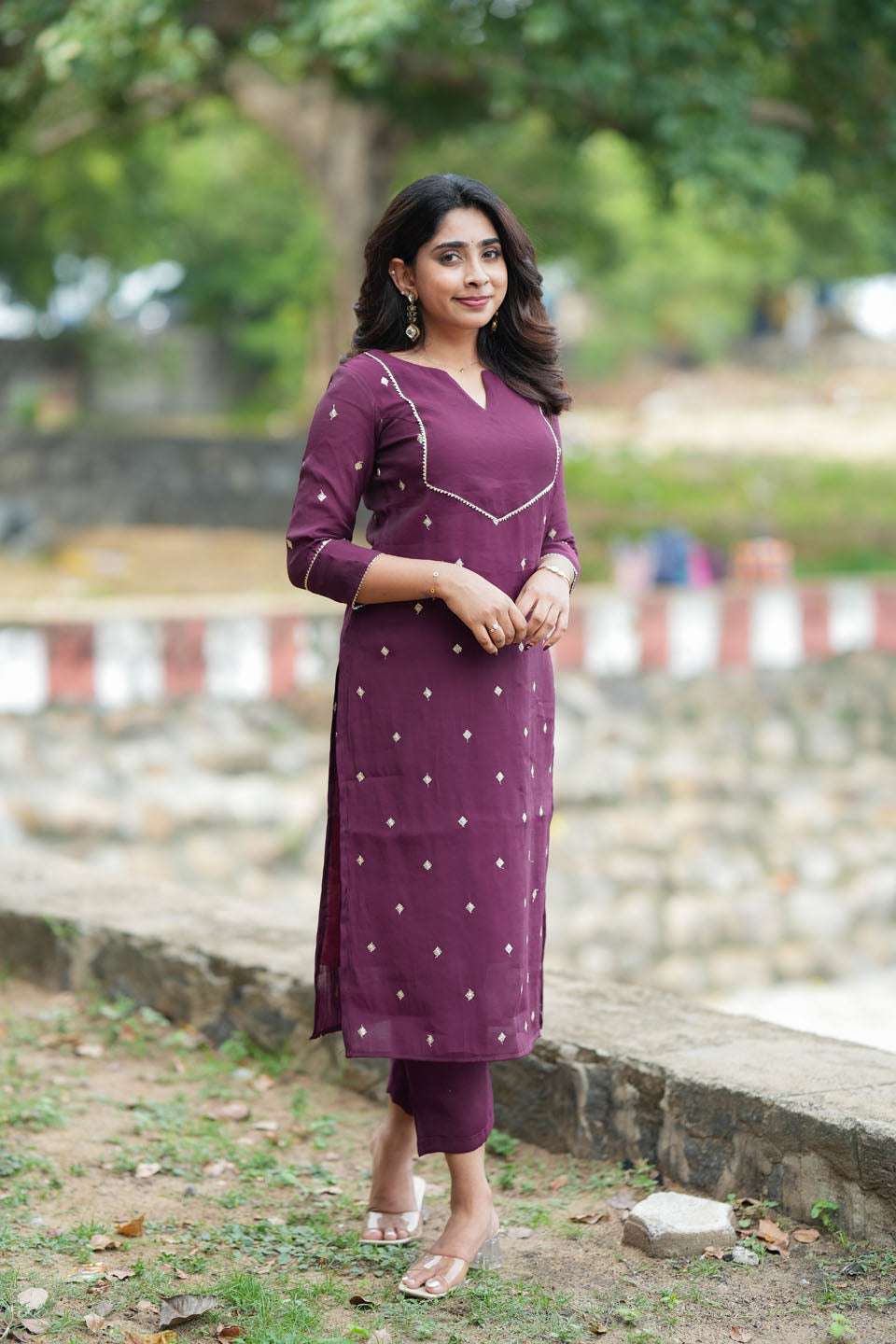 Meera Wine Kurti Set (Set of 2) | Made to Order | SHOBITAM