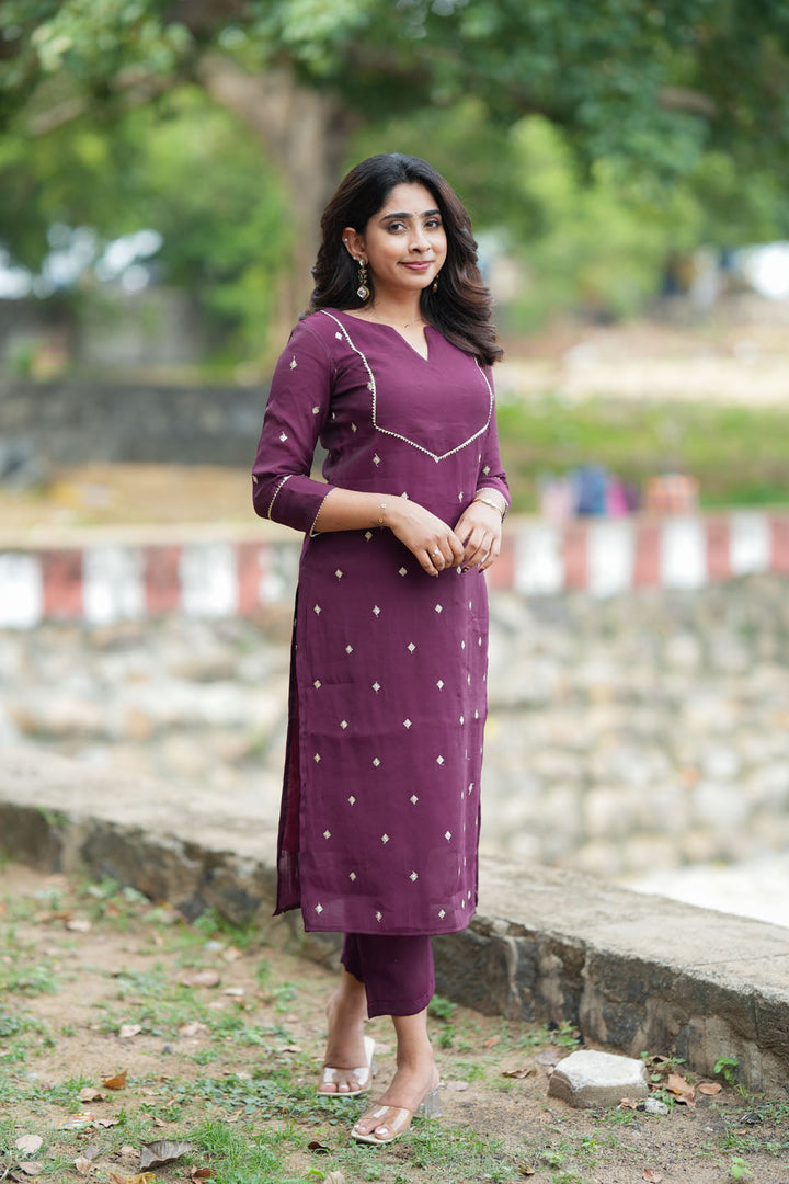 Meera Wine Kurti Set (Set of 2) | Made to Order | SHOBITAM