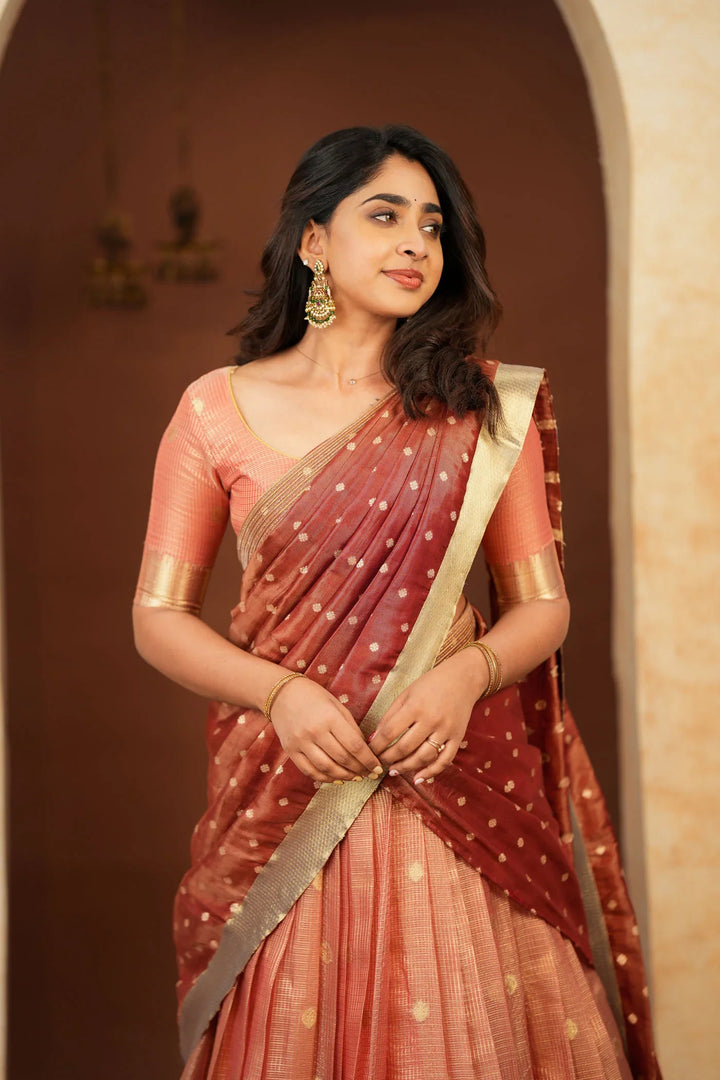 Gargi Peach Half Saree (Set of 3) | Made To Order