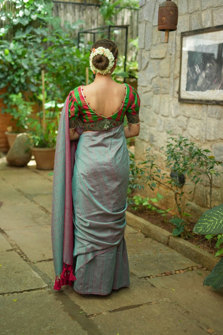 Reversible  Maheshwari Mercerised Cotton Saree with extralong tassels, no blouse piece
