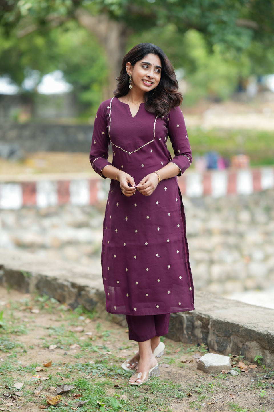 Meera Wine Kurti Set (Set of 2) | Made to Order | SHOBITAM