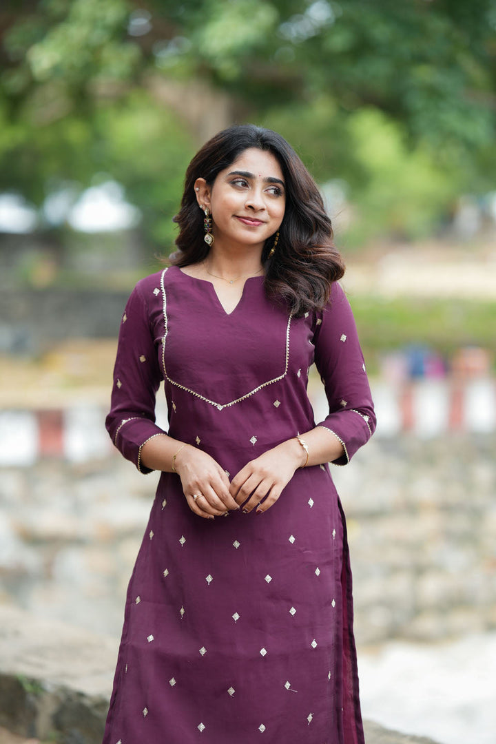 Meera Wine Kurti Set (Set of 2) | Made to Order | SHOBITAM